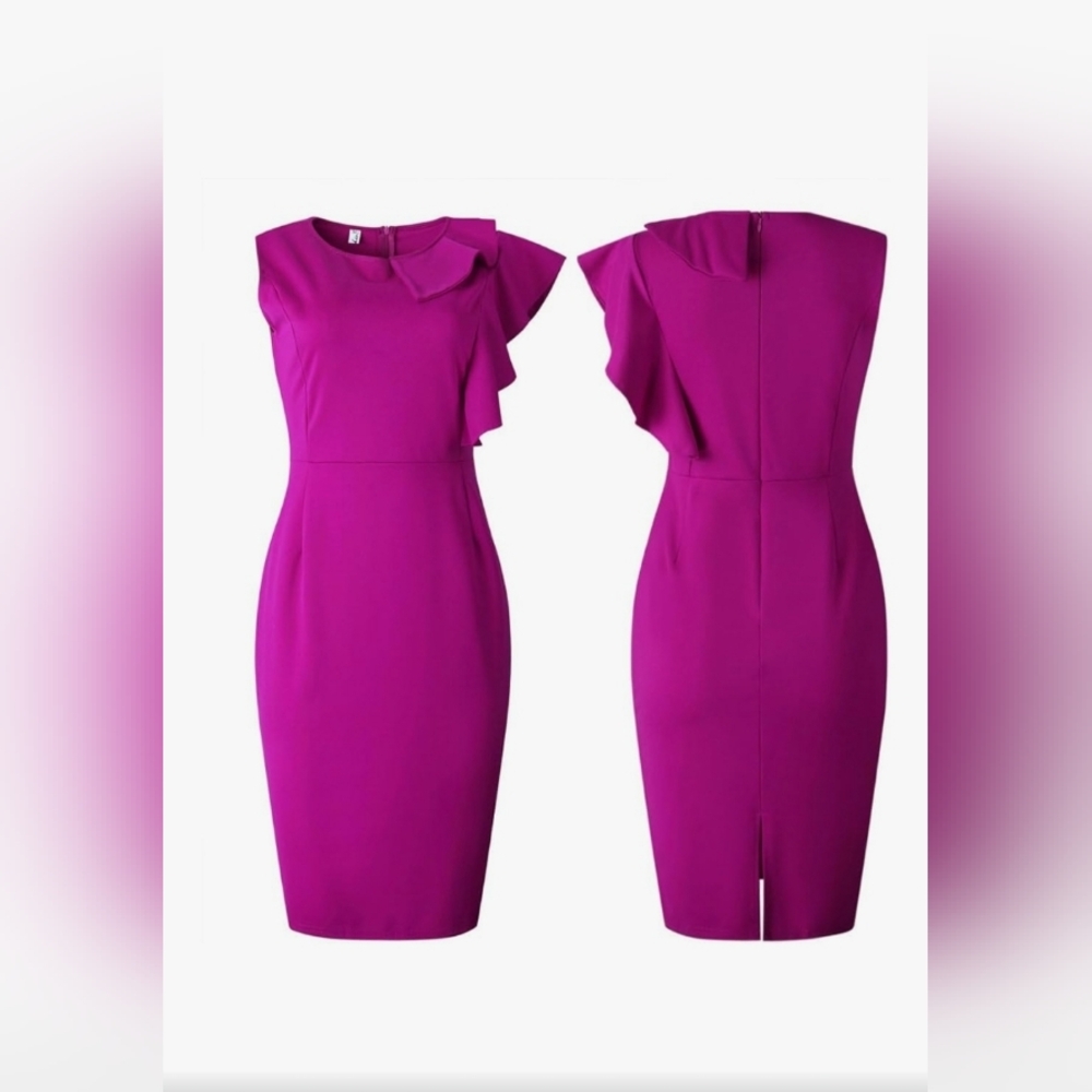 Elegant Purple Ruffle Sleeve Dress